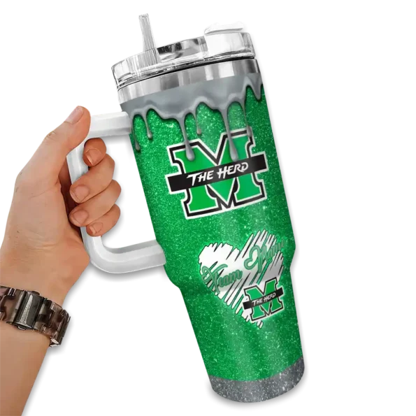 custom marshall thundering herd heart helmet motif green curved tumbler fashion forward.webp