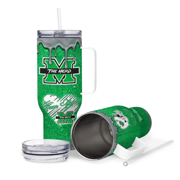 custom marshall thundering herd heart helmet motif green curved tumbler high quality.webp