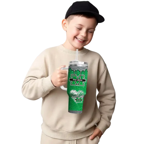custom marshall thundering herd heart helmet motif green curved tumbler latest model.webp