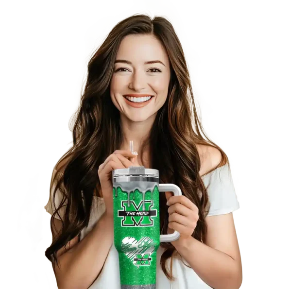custom marshall thundering herd heart helmet motif green curved tumbler premium grade.webp