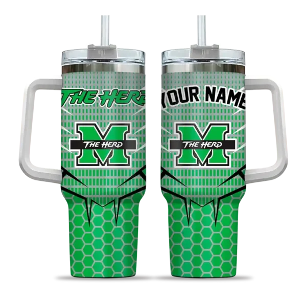custom marshall thundering herd hex texture green curved tumbler best selling.webp