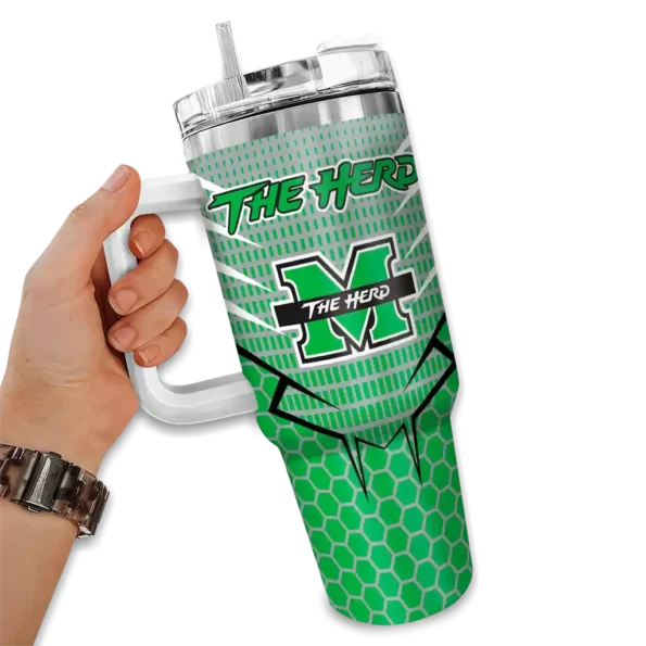 custom marshall thundering herd hex texture green curved tumbler fashion forward.webp