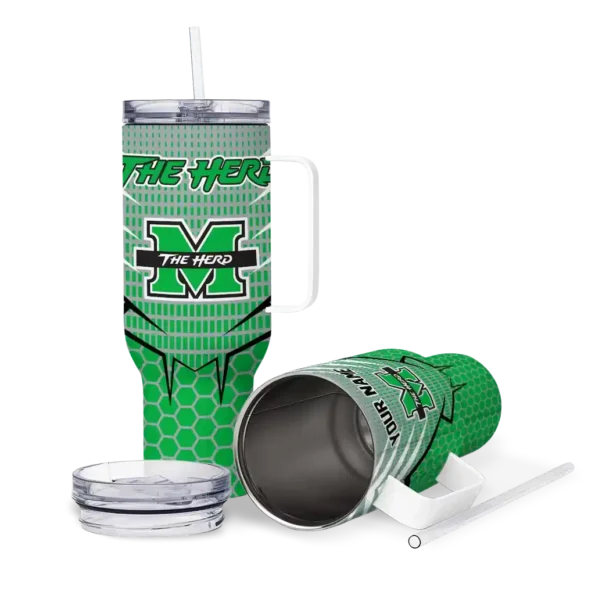 custom marshall thundering herd hex texture green curved tumbler high quality.webp