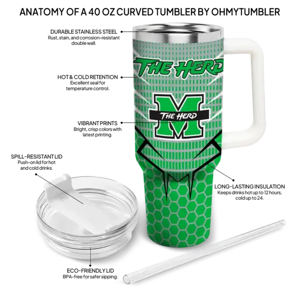 custom marshall thundering herd hex texture green curved tumbler new arrival.webp