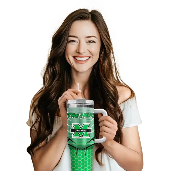custom marshall thundering herd hex texture green curved tumbler premium grade.webp