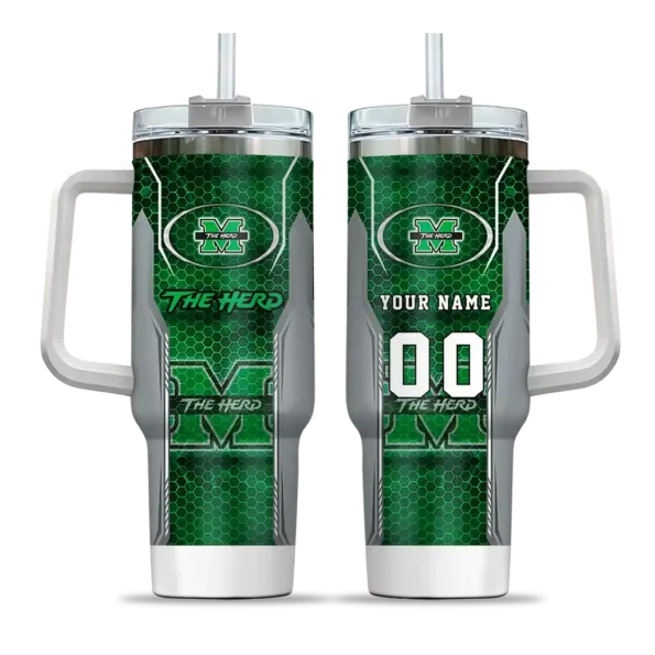 custom marshall thundering herd hexagon armor green curved tumbler best selling.webp