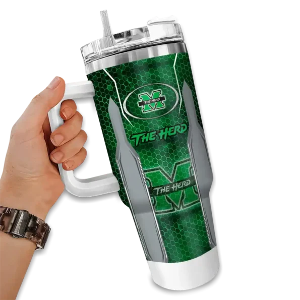 custom marshall thundering herd hexagon armor green curved tumbler fashion forward.webp