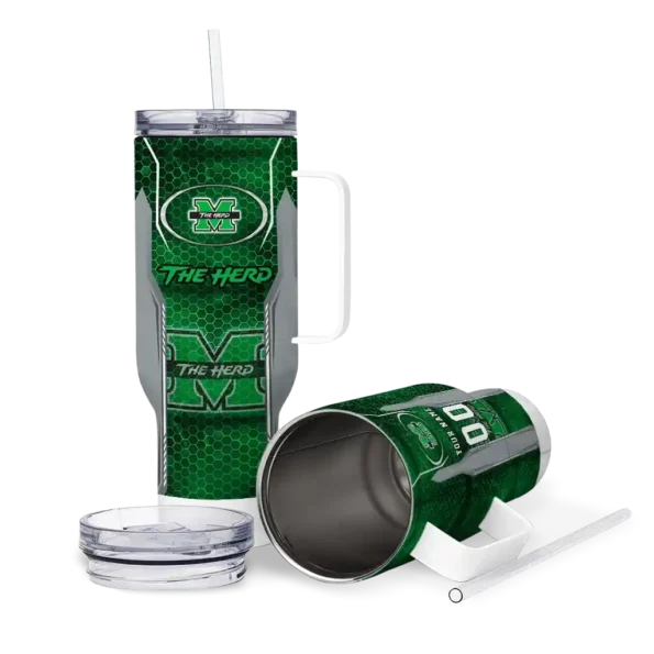 custom marshall thundering herd hexagon armor green curved tumbler high quality.webp