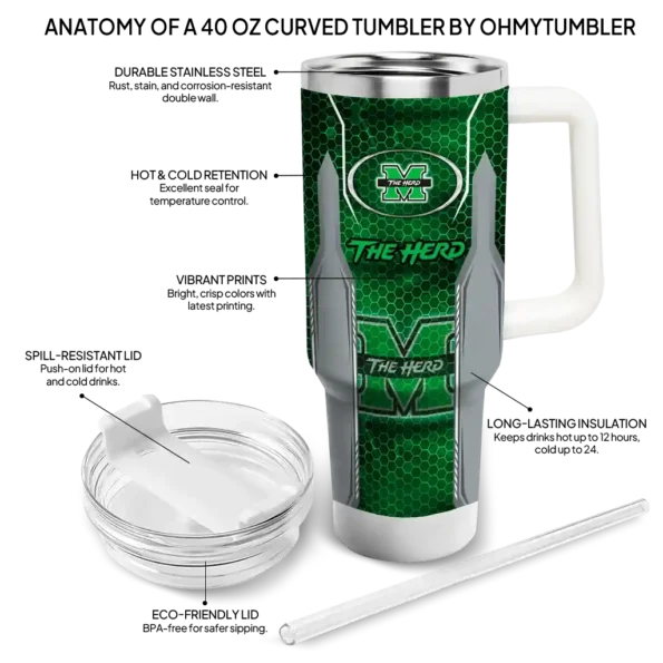 custom marshall thundering herd hexagon armor green curved tumbler new arrival.webp