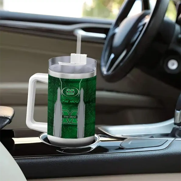 custom marshall thundering herd hexagon armor green curved tumbler trendy.webp