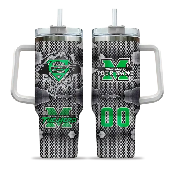 custom marshall thundering herd superman shield green gray curved tumbler best selling.webp