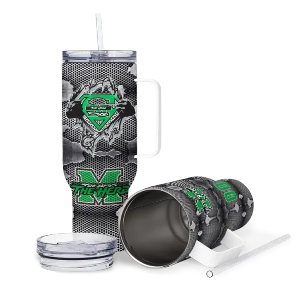 custom marshall thundering herd superman shield green gray curved tumbler high quality.webp