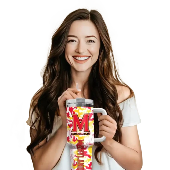 custom maryland terrapins camo mashup red white curved tumbler premium grade.webp