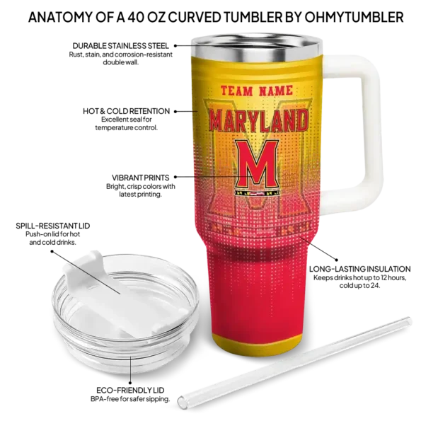 custom maryland terrapins gradient dots red curved tumbler new arrival.webp