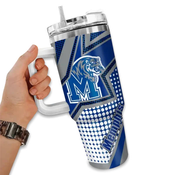 custom memphis tigers arrow burst blue curved tumbler fashion forward.webp