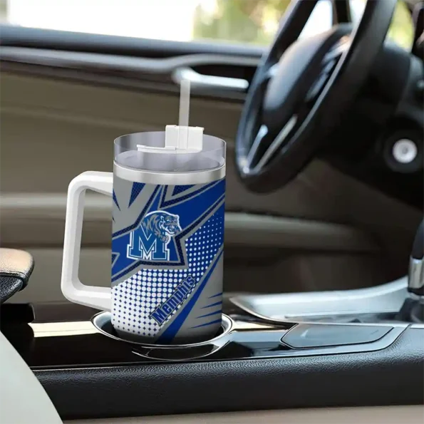 custom memphis tigers arrow burst blue curved tumbler trendy.webp