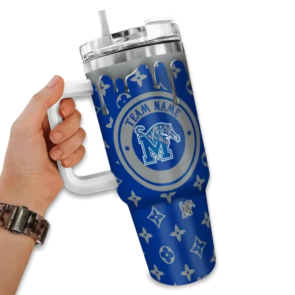 custom memphis tigers bullseye drips blue curved tumbler fashion forward.webp