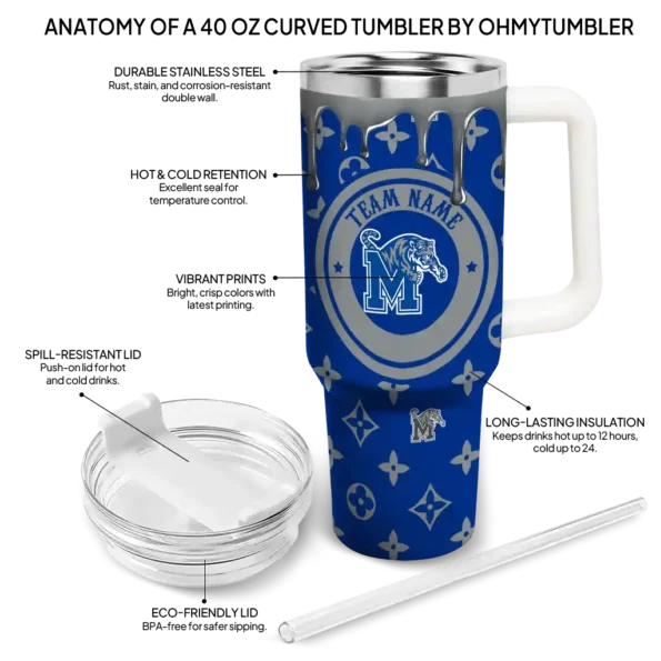 custom memphis tigers bullseye drips blue curved tumbler new arrival.webp