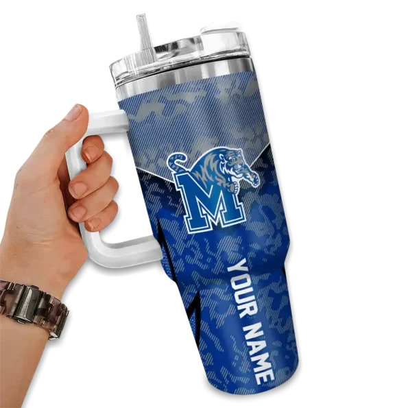 custom memphis tigers chevron stripe blue curved tumbler fashion forward.webp