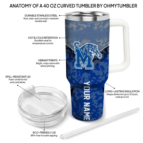 custom memphis tigers chevron stripe blue curved tumbler new arrival.webp