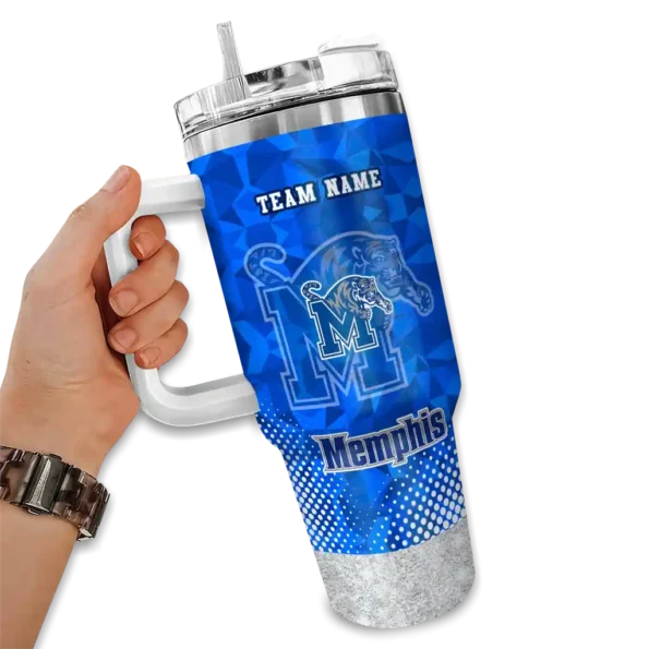 custom memphis tigers geometric prism blue curved tumbler fashion forward.webp