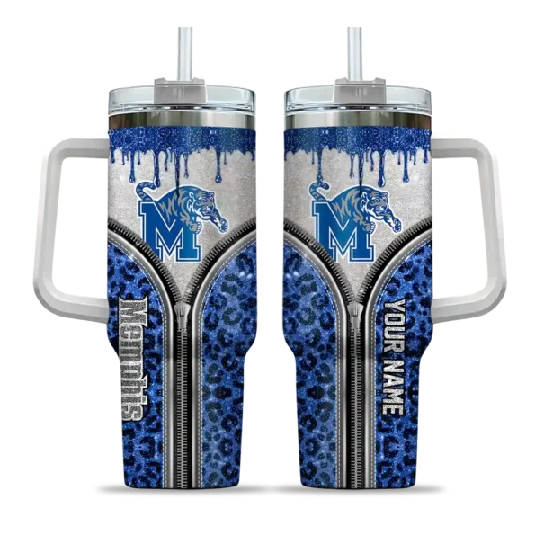 custom memphis tigers leopard zipper blue curved tumbler best selling.webp