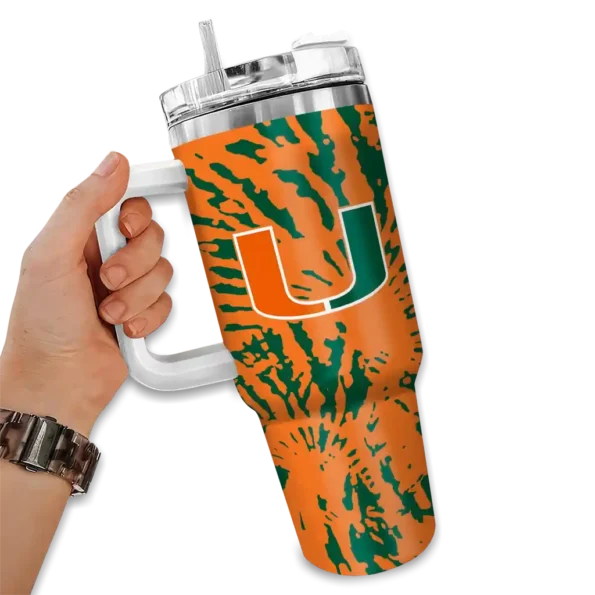 custom miami hurricanes burst swirl orange curved tumbler fashion forward.webp