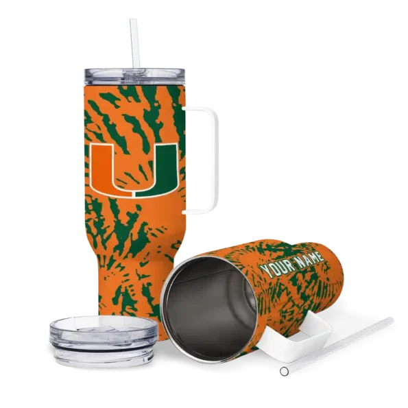 custom miami hurricanes burst swirl orange curved tumbler high quality.webp