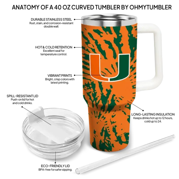 custom miami hurricanes burst swirl orange curved tumbler new arrival.webp