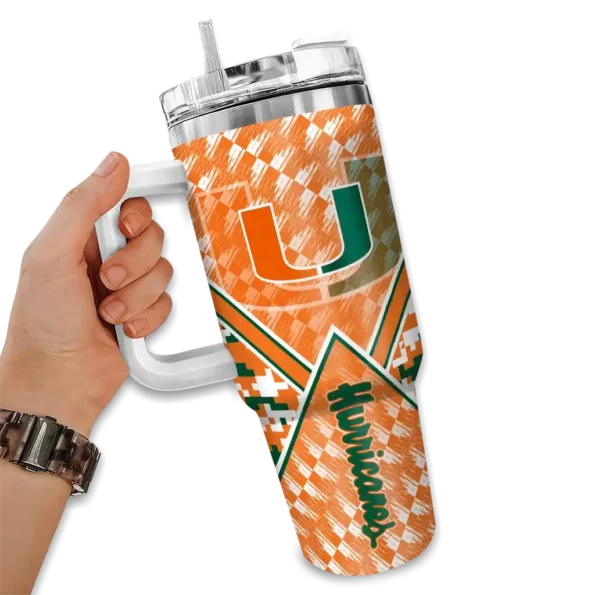 custom miami hurricanes chevron angle orange curved tumbler fashion forward.webp