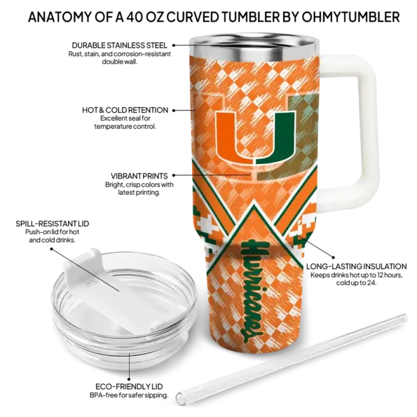 custom miami hurricanes chevron angle orange curved tumbler new arrival.webp