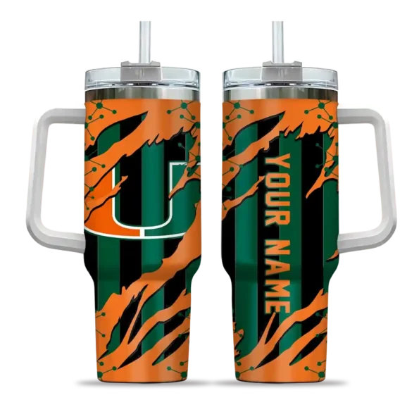 custom miami hurricanes claw cut orange black curved tumbler best selling.webp