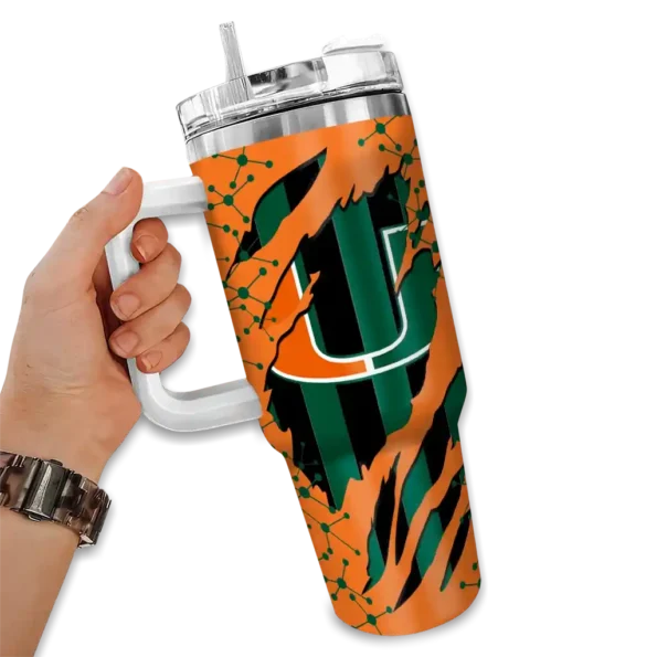 custom miami hurricanes claw cut orange black curved tumbler fashion forward.webp