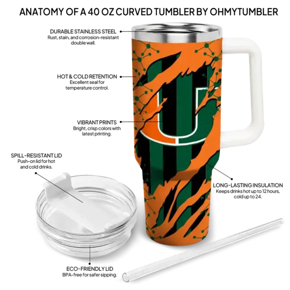 custom miami hurricanes claw cut orange black curved tumbler new arrival.webp