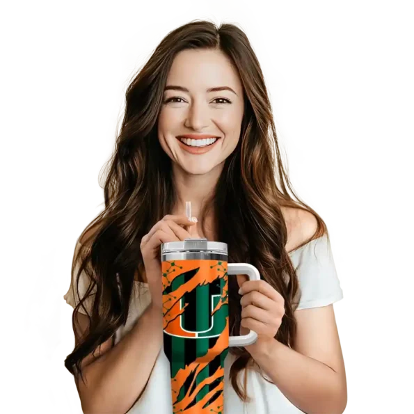custom miami hurricanes claw cut orange black curved tumbler premium grade.webp