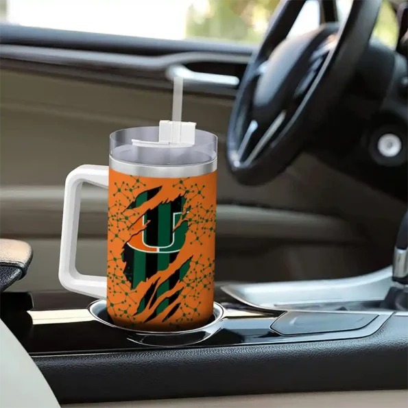 custom miami hurricanes claw cut orange black curved tumbler trendy.webp