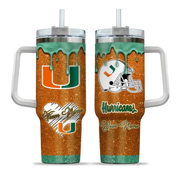 custom miami hurricanes heart helmet motif orange curved tumbler best selling.webp