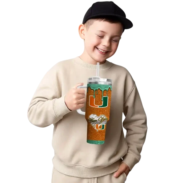 custom miami hurricanes heart helmet motif orange curved tumbler latest model.webp
