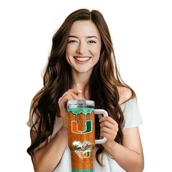 custom miami hurricanes heart helmet motif orange curved tumbler premium grade.webp
