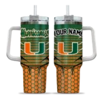 custom miami hurricanes hex texture orange curved tumbler best selling.webp