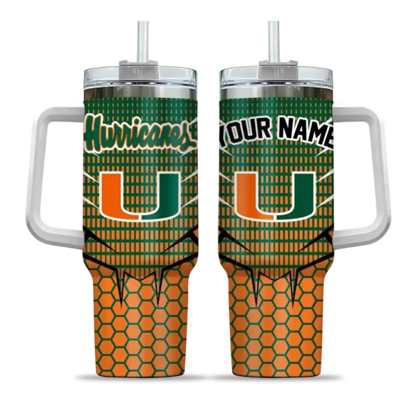 custom miami hurricanes hex texture orange curved tumbler best selling.webp