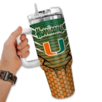custom miami hurricanes hex texture orange curved tumbler best selling.webp