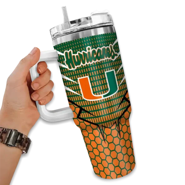 custom miami hurricanes hex texture orange curved tumbler fashion forward.webp