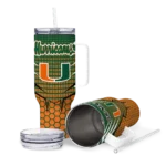 custom miami hurricanes hex texture orange curved tumbler best selling.webp