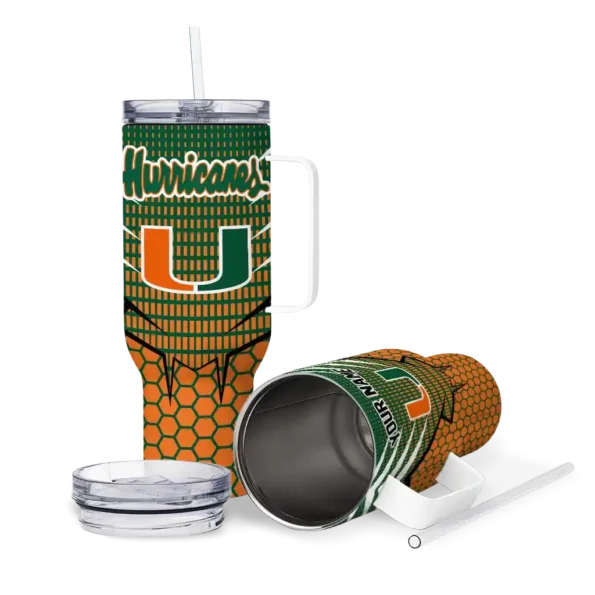 custom miami hurricanes hex texture orange curved tumbler high quality.webp