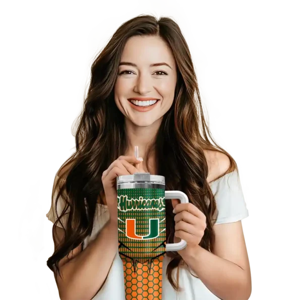 custom miami hurricanes hex texture orange curved tumbler premium grade.webp