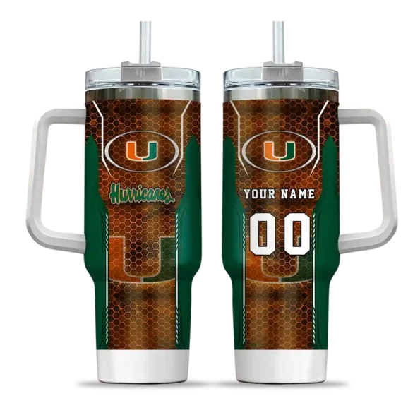 custom miami hurricanes hexagon armor orange curved tumbler best selling.webp