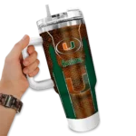 custom miami hurricanes hexagon armor orange curved tumbler best selling.webp