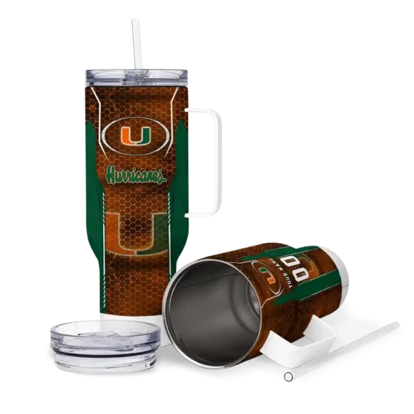 custom miami hurricanes hexagon armor orange curved tumbler high quality.webp