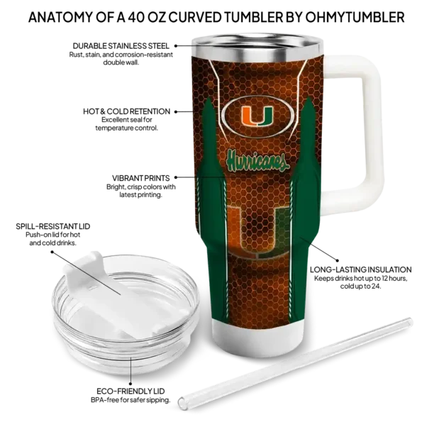 custom miami hurricanes hexagon armor orange curved tumbler new arrival.webp
